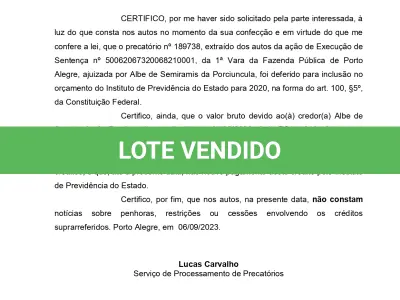 LOTE 006 - CRÉDITO DE PRECATÓRIO ESTADUAL